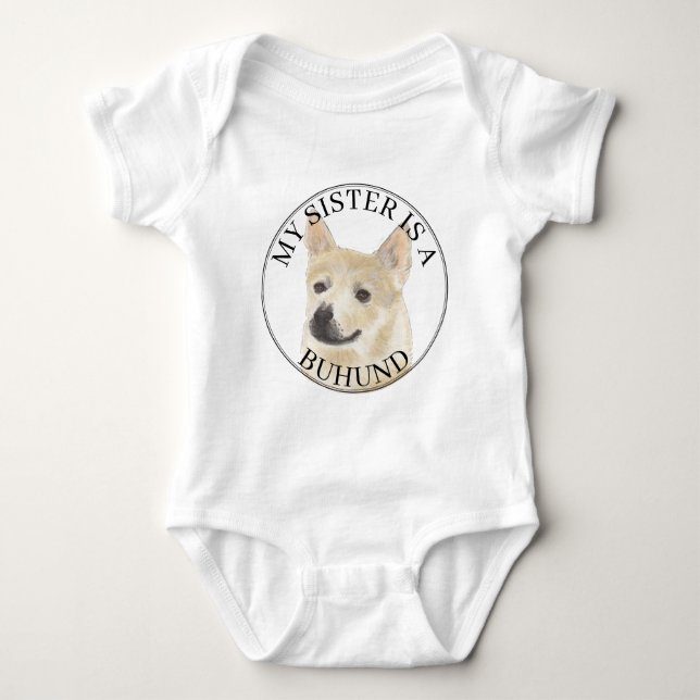 Norwegian Buhund Dog Big Sister Baby Bodysuit (Front)