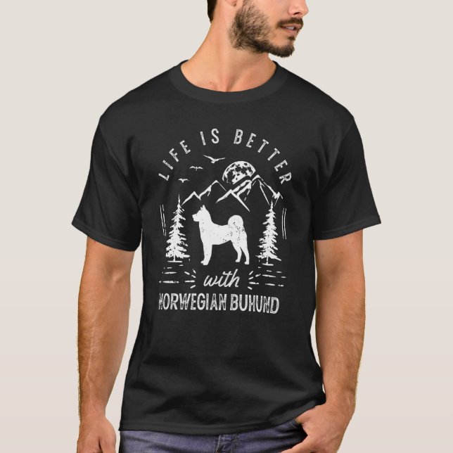 Norwegian Buhund Life Better Mom Dad Dog T-Shirt (Front)
