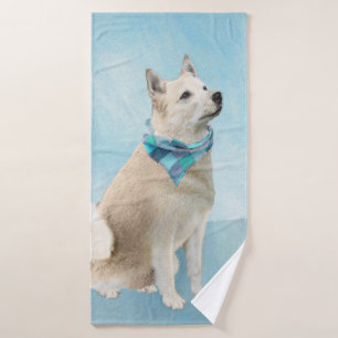 Norwegian Buhund Painting - Cute Original Dog Art Bath Towel Set
