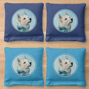 Norwegian Buhund Painting - Cute Original Dog Art Cornhole Bags