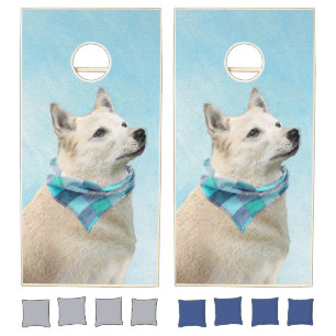 Norwegian Buhund Painting - Cute Original Dog Art Cornhole Set