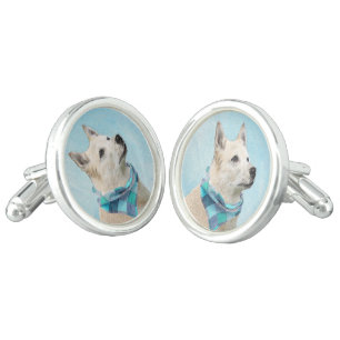 Norwegian Buhund Painting - Cute Original Dog Art Cufflinks