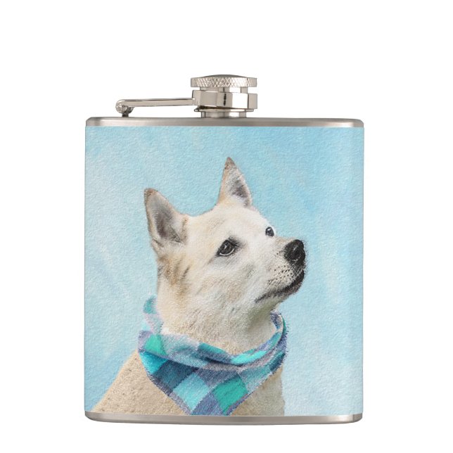 Norwegian Buhund Painting - Cute Original Dog Art Flask (Front)