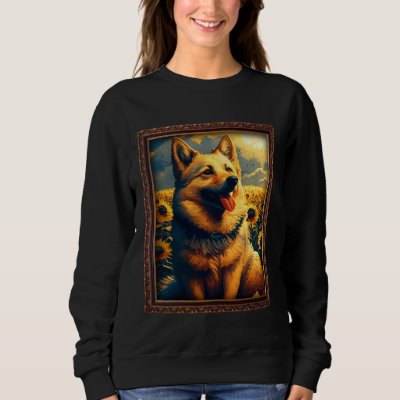 Norwegian Buhund Painting Sunflower Flower Mom Wom Sweatshirt