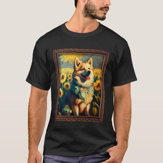 Norwegian Buhund Painting Sunflower Flower Mom Wom T-Shirt (Front)