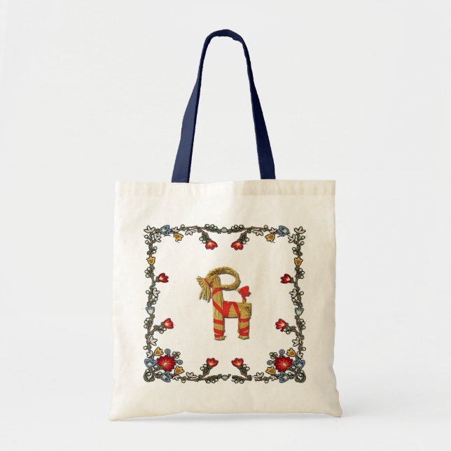 Norwegian Bunad Floral and Julbock Christmas Goat Tote Bag (Front)