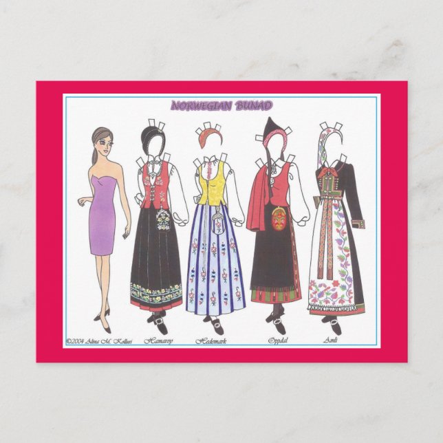 Norwegian Bunad IV Paper Doll Postcard (Front)