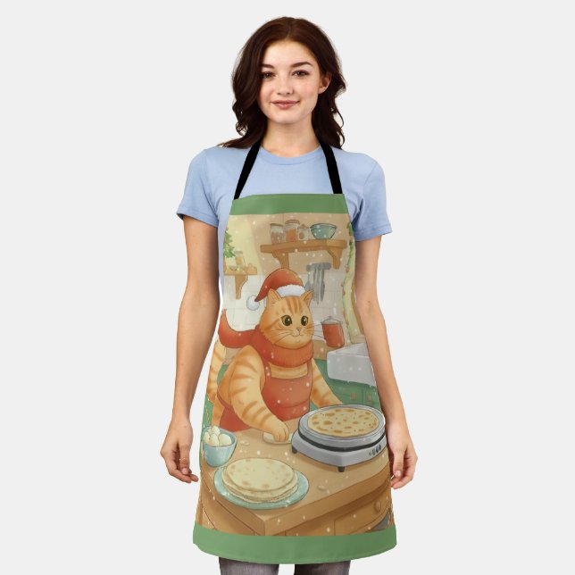 Norwegian Cat Making Christmas Lefse, Apron (Worn)
