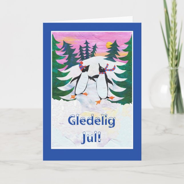Norwegian Christmas Card - Skating Penguins (Front)