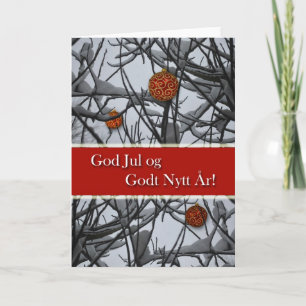 Norwegian Christmas, Ornaments in Snow Holiday Card