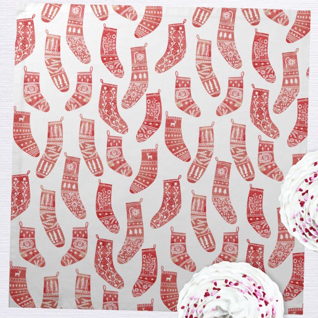 Norwegian Christmas Stockings Pattern Cloth Napkin (Nordic Stockings red and white Scandinavian Christmas napkins)