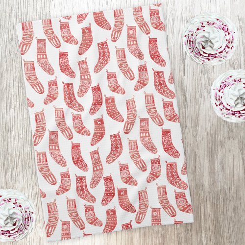 Norwegian Christmas Stockings Pattern Kitchen Towel