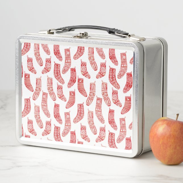 Norwegian Christmas Stockings Pattern Metal Lunch Box (In Situ)