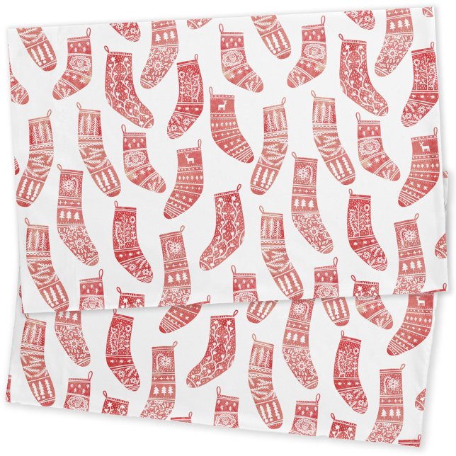 Norwegian Christmas Stockings Pattern Pillow Case (Nordic Stockings red and white holiday pillow cases)