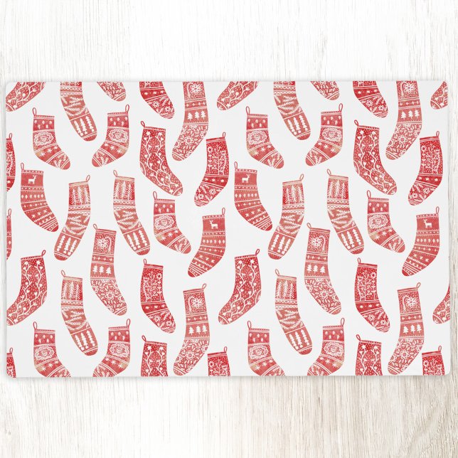 Norwegian Christmas Stockings Pattern Placemat (Nordic Stockings red and white Scandinavian festive Christmas pattern placemat)