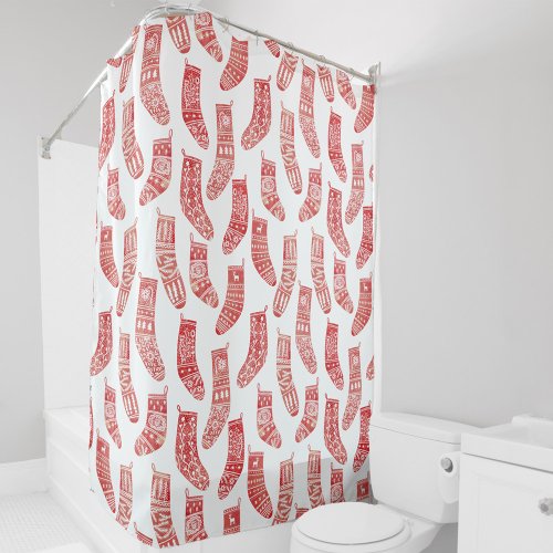 Norwegian Christmas Stockings Pattern Shower Curtain