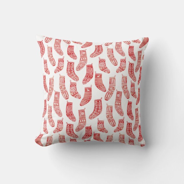 Norwegian Christmas Stockings Pattern Throw Pillow (Front)