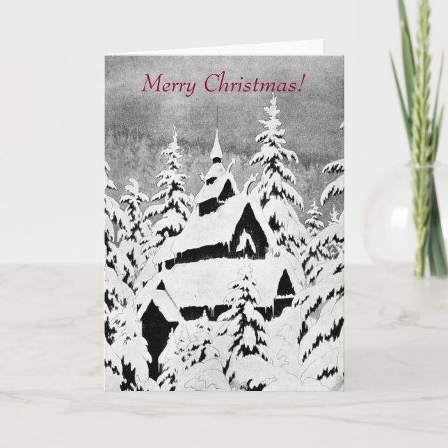 Norwegian Church in Snow Holiday Card (Front)
