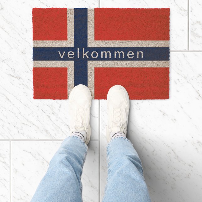 Norwegian country flag coir fiber welcome door mat (Insitu)