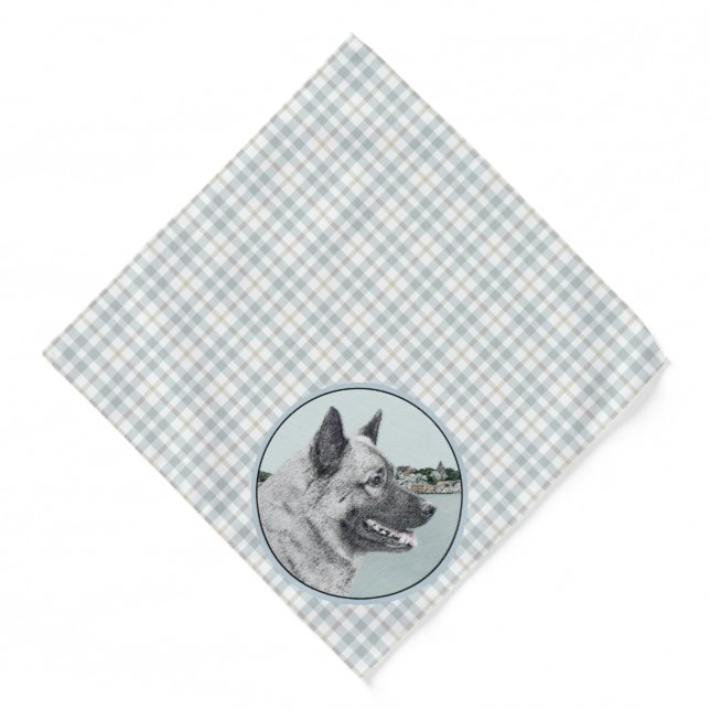 Norwegian Elkhound and Village Painting Dog Art Bandana (Front)