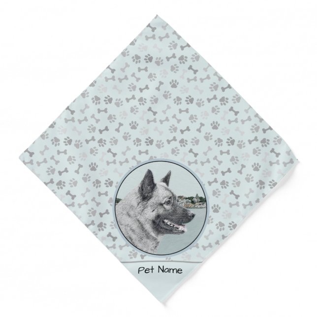 Norwegian Elkhound and Village Painting Dog Art Bandana (Front)