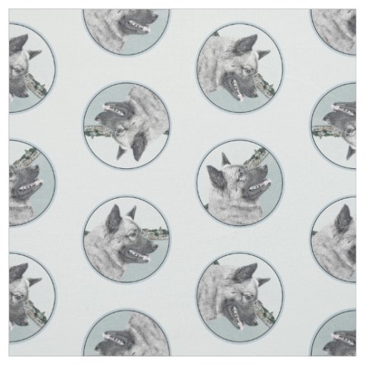 Norwegian Elkhound and Village Painting Dog Art Fabric