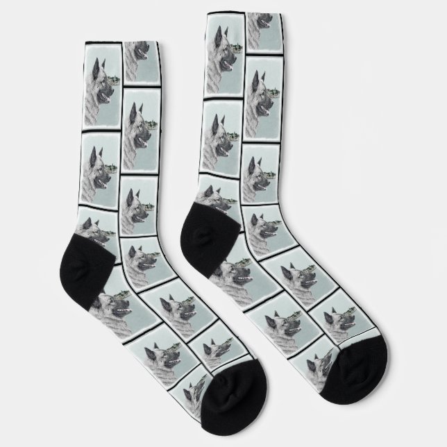 Norwegian Elkhound and Village Painting Dog Art Socks (Right)