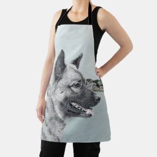 Norwegian Elkhound at Village Painting - Dog Art Apron