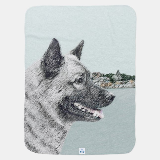 Norwegian Elkhound at Village Painting - Dog Art Baby Blanket (Back)