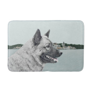 Norwegian Elkhound at Village Painting - Dog Art Bathroom Mat