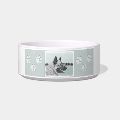 Norwegian Elkhound at Village Painting _ Dog Art Bowl