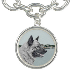 Norwegian Elkhound at Village Painting - Dog Art Bracelet