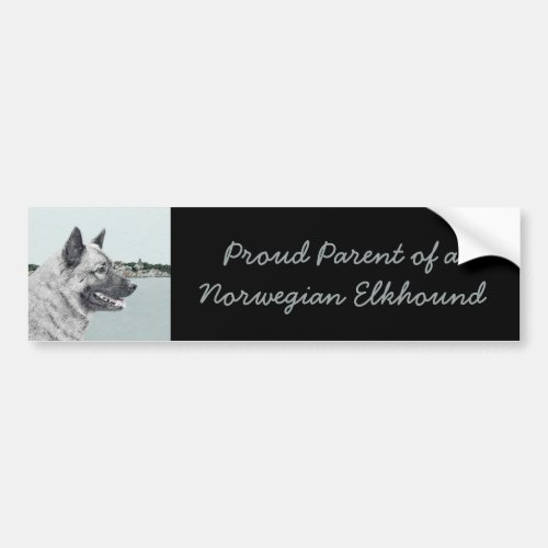 Norwegian Elkhound at Village Painting _ Dog Art Bumper Sticker