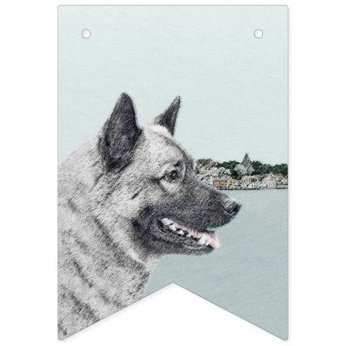Norwegian Elkhound at Village Painting _ Dog Art Bunting Flags