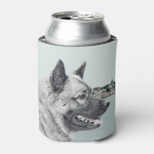 Norwegian Elkhound at Village Painting - Dog Art Can Cooler