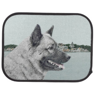 Norwegian Elkhound at Village Painting - Dog Art Car Floor Mat