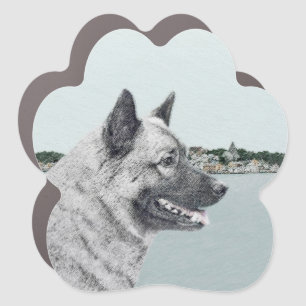 Norwegian Elkhound at Village Painting - Dog Art Car Magnet
