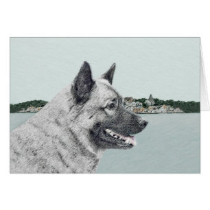 Norwegian Elkhound at Village Painting - Dog Art Cards