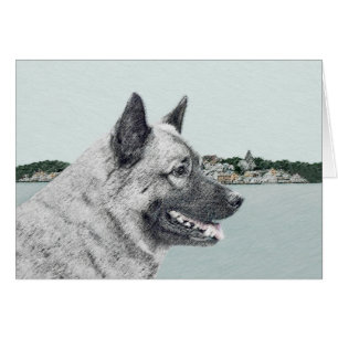 Norwegian Elkhound at Village Painting - Dog Art Cards
