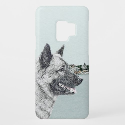 Norwegian Elkhound at Village Painting _ Dog Art Case_Mate Samsung Galaxy S9 Case