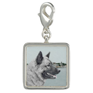 Norwegian Elkhound at Village Painting - Dog Art Charm