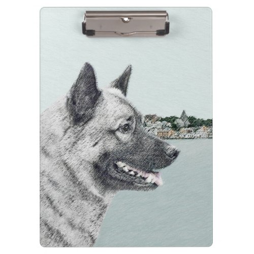 Norwegian Elkhound at Village Painting _ Dog Art Clipboard