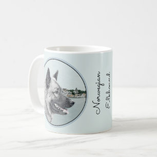 Norwegian Elkhound at Village Painting - Dog Art Coffee Mug