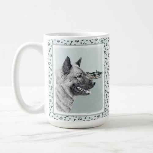 Norwegian Elkhound at Village Painting _ Dog Art Coffee Mug