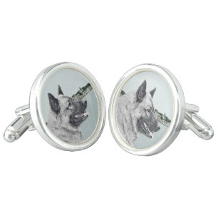 Norwegian Elkhound at Village Painting - Dog Art Cufflinks