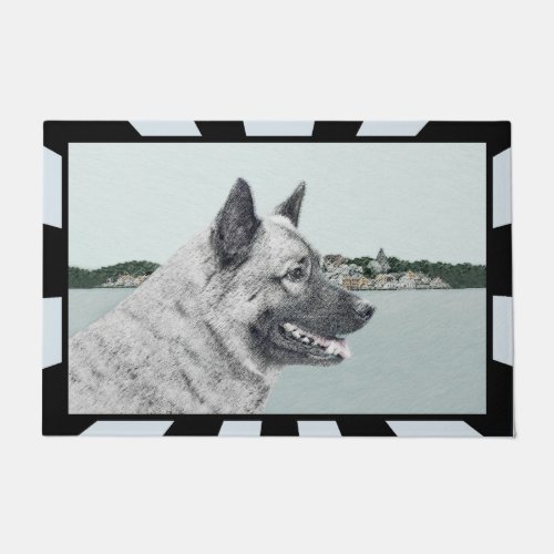 Norwegian Elkhound at Village Painting _ Dog Art Doormat