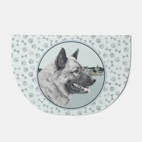 Norwegian Elkhound at Village Painting _ Dog Art Doormat