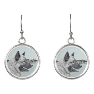Norwegian Elkhound at Village Painting - Dog Art Earrings