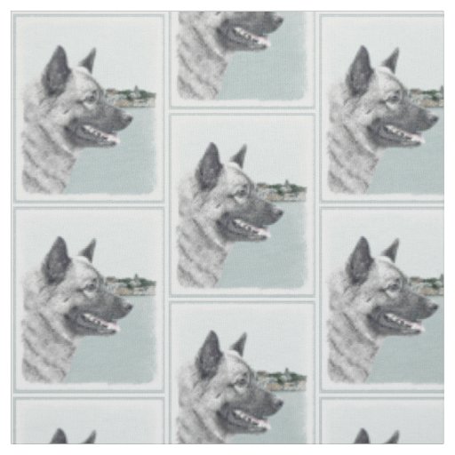 Norwegian Elkhound at Village Painting - Dog Art Fabric