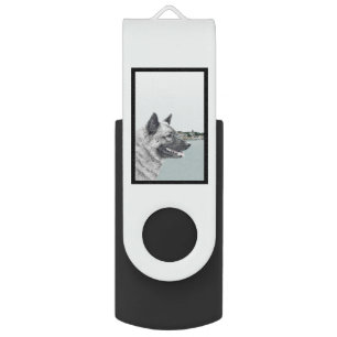 Norwegian Elkhound at Village Painting - Dog Art Flash Drive